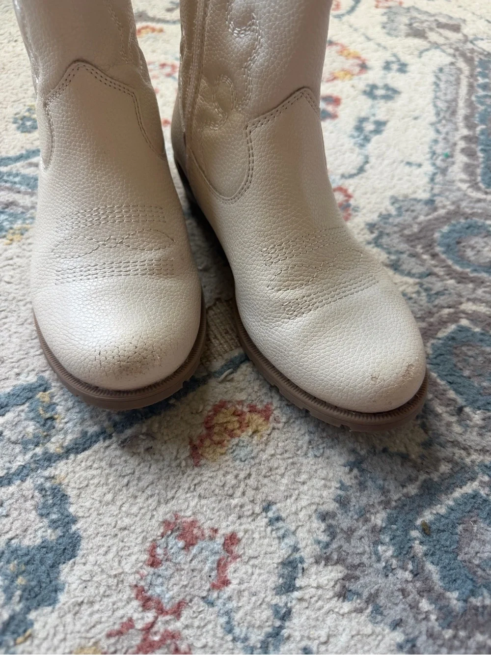 Cat & Jack Cream Pebble-Textured Western Zip Ankle Boots